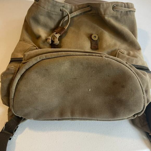 Augur Strauss Backpack Laptop Canvas Drawstring Leather Trim Boho Hiking Unisex - Picture 12 of 13